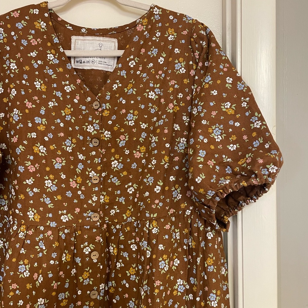 notPERFECTLINEN Brown Floral Midi Dress